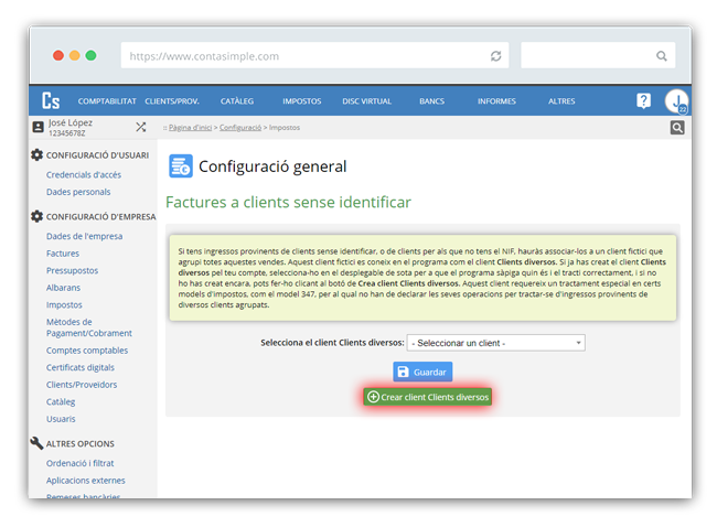 Clients diversos factures Contasimple pas 3