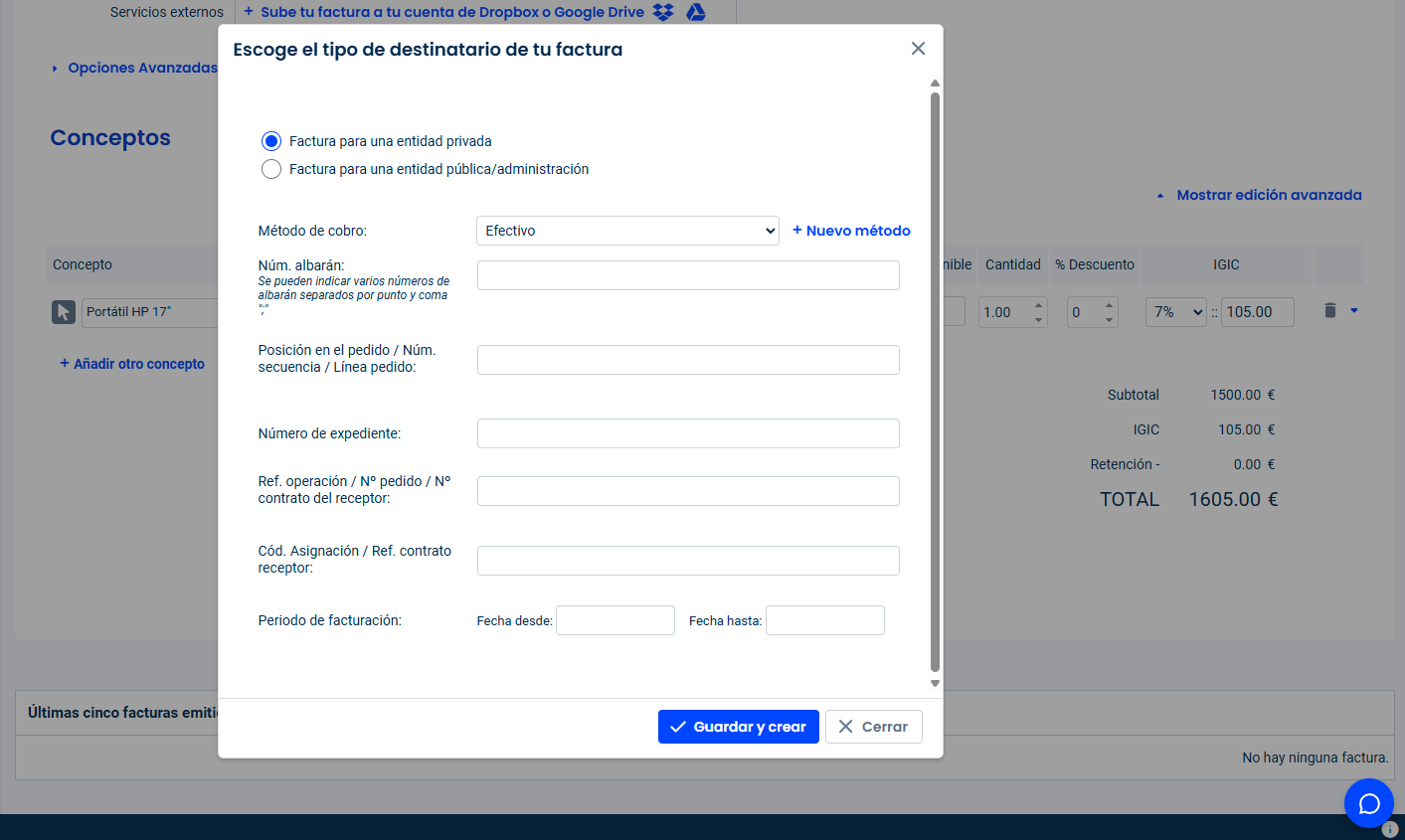 click en el icono Exportar FacturaE