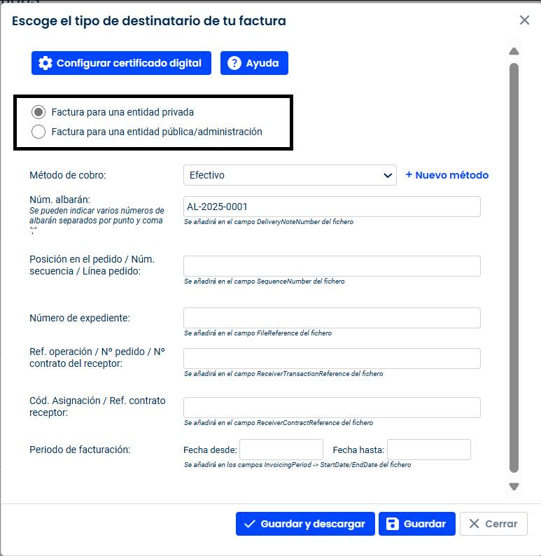 Escoge el tipo de factura
