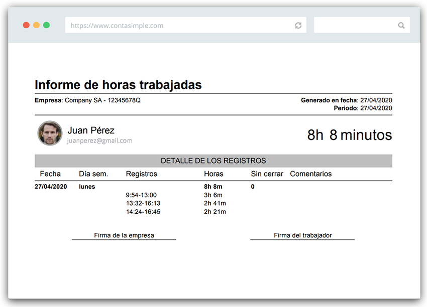 Aplicación para control horario