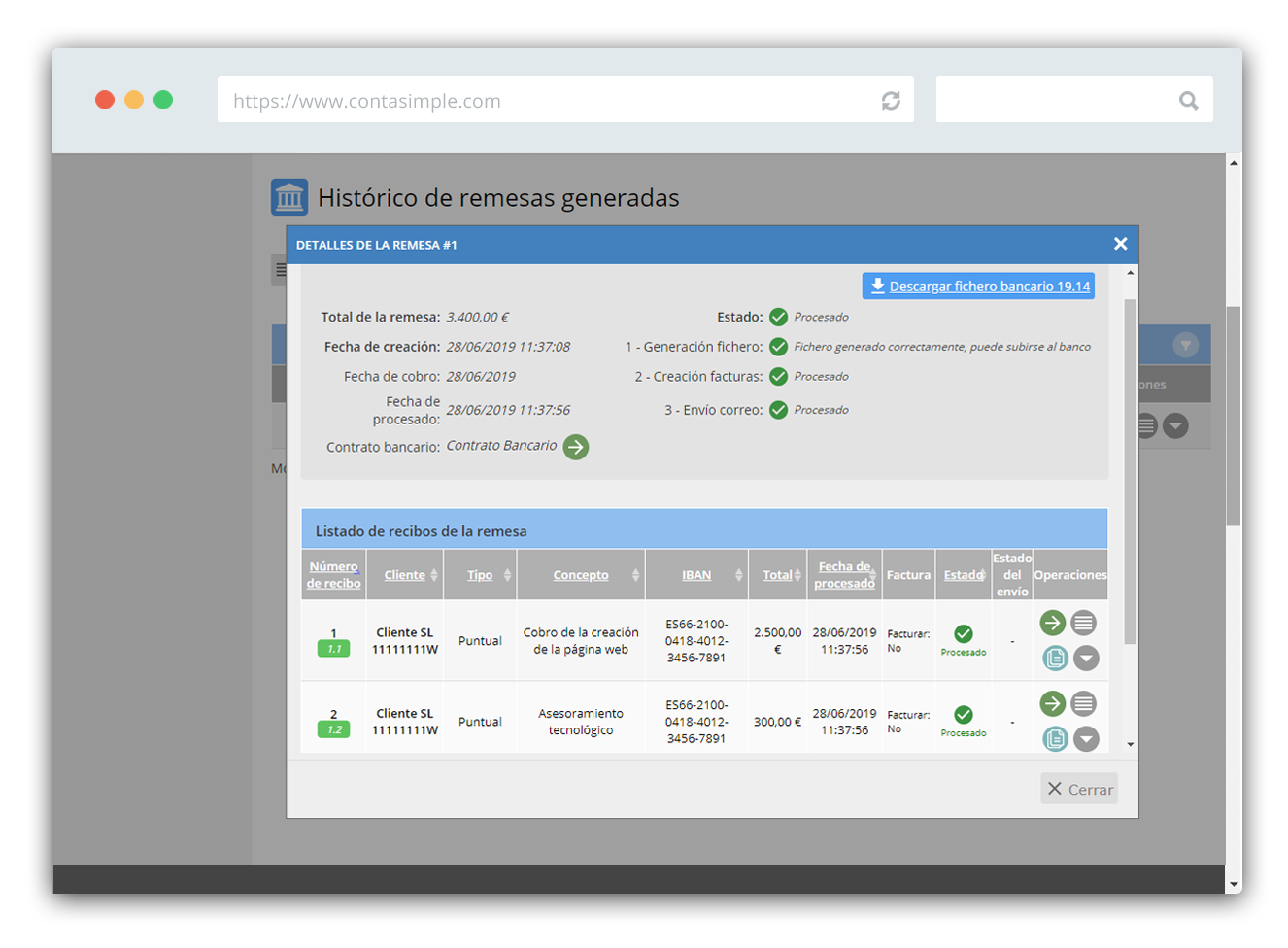 Histórico de remesas y devoluciones