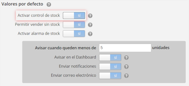 Activar el control de stock