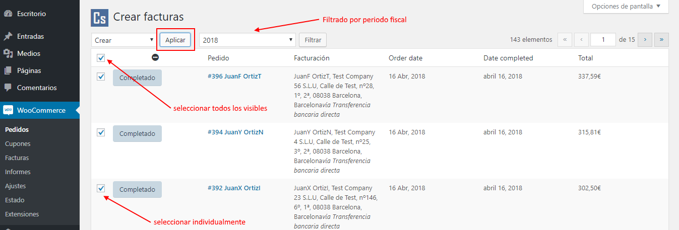 Seleccionar pedidos anteriores