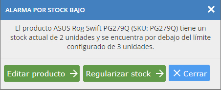 Notificación alarma de stock