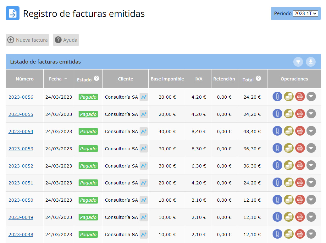 Listado facturas