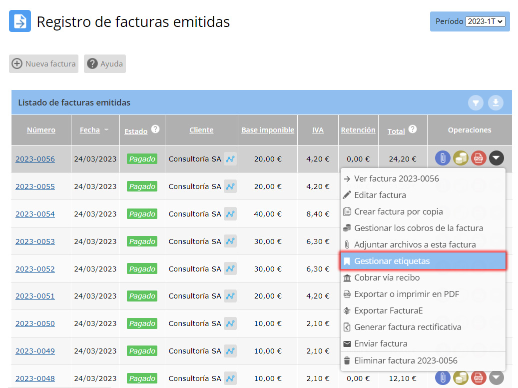 Gestionar etiquetas