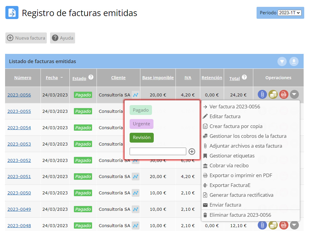 Listado etiquetas