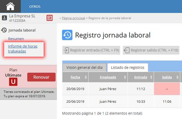 Acceder a los informes de horas trabajadas