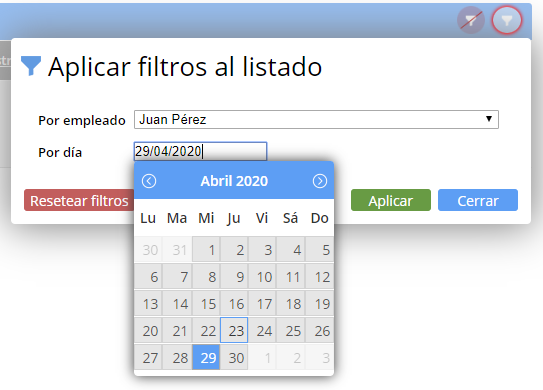 Filtros avanzados visión del día