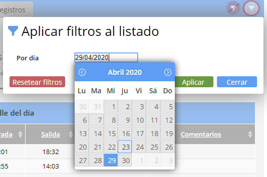Filtros avanzados visión del día