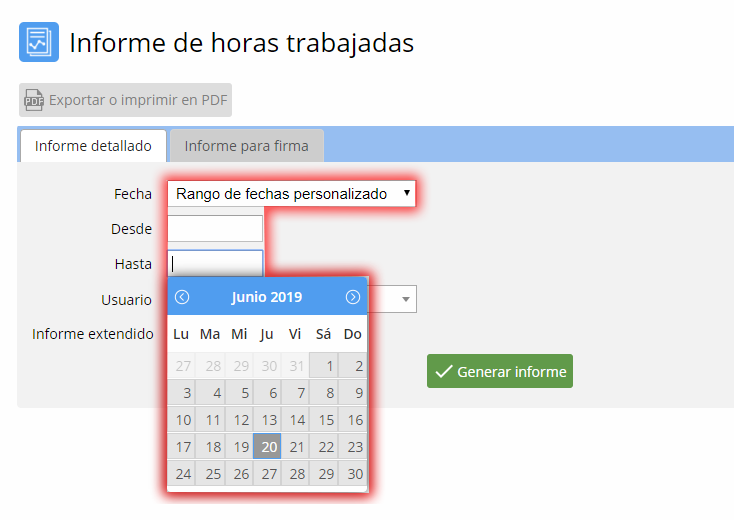 Generar informe por fechas personalizadas
