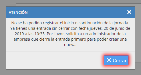 Es necesario registrar la salida de una entrada abierta antes de poder registrar otra entrada