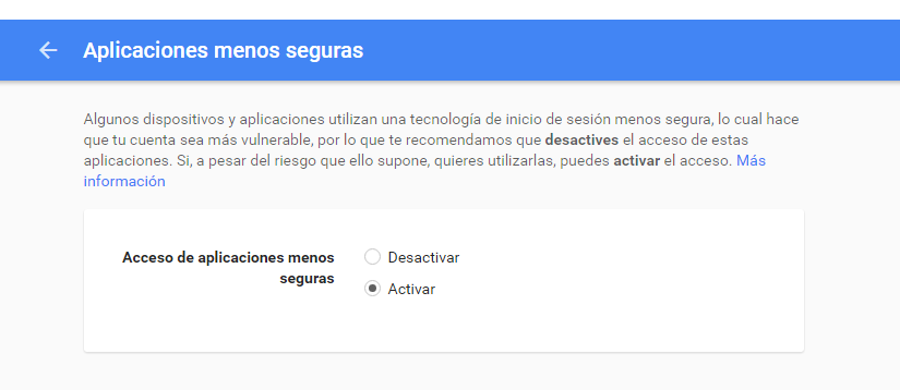 Activar aplicaciones menos seguras.