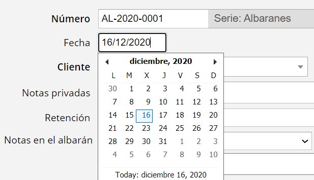 Fecha del albarán