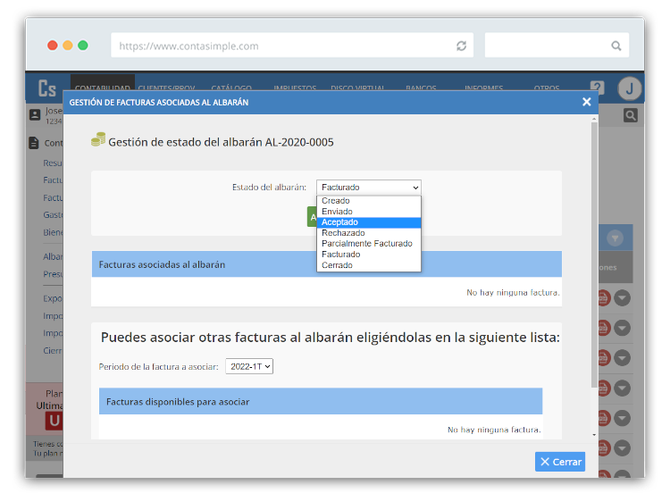Gestionar estado albarán