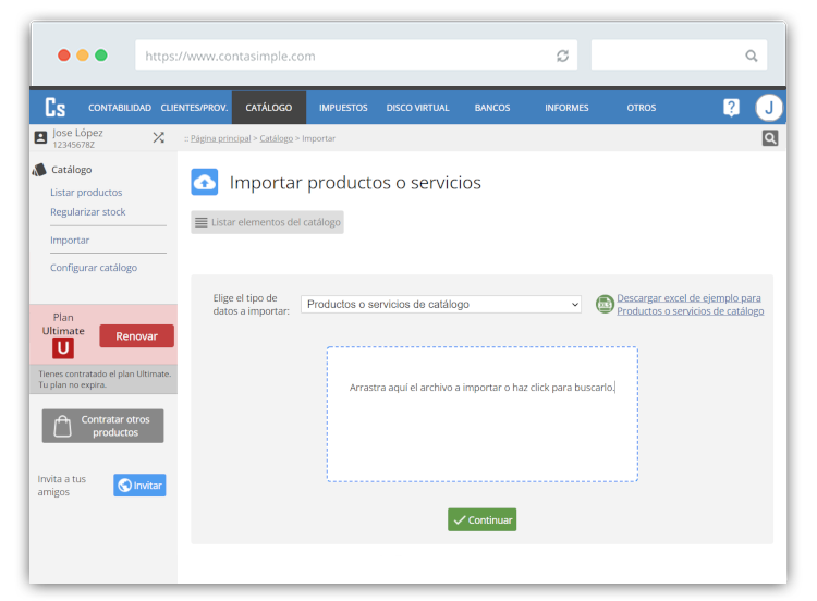Importar catálogo de productos y servicios