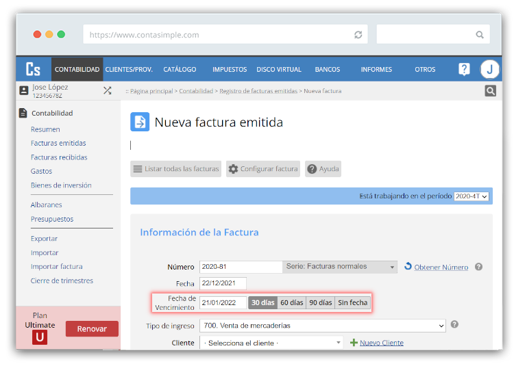 Fecha de validez de la factura