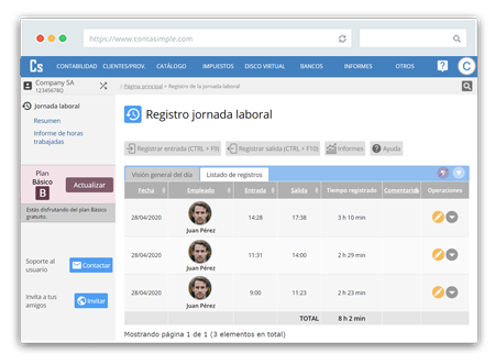 Listado detallado registro jornada laboral