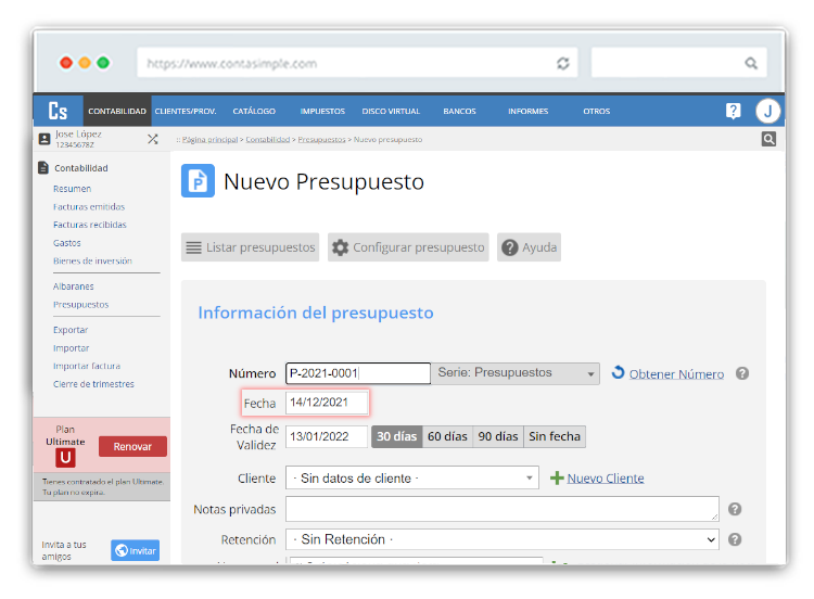 Fecha presupuesto