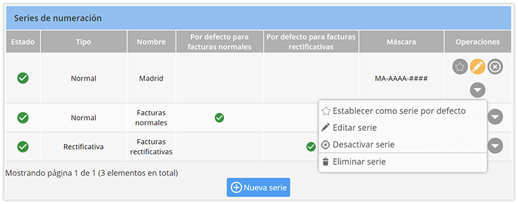 Establecer como predeterminada una serie de numeración