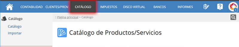 Botón de acceso al módulo de catálogo