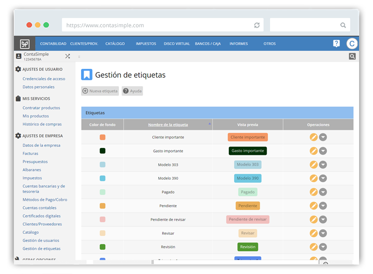 Gestión de etiquetas