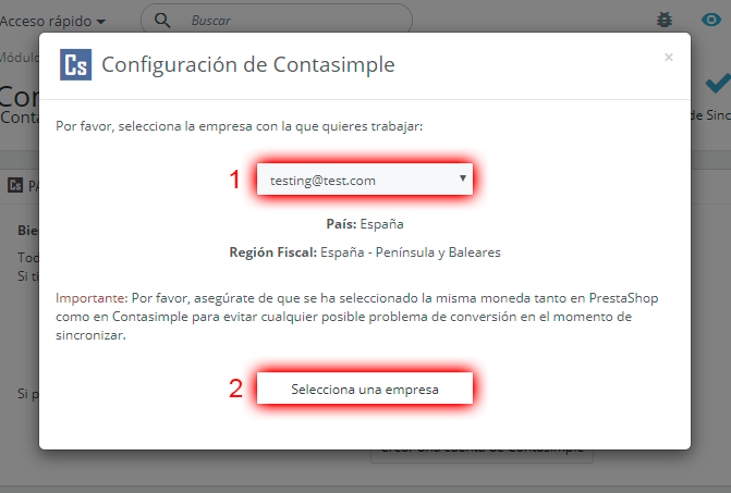 Seleccionar la empresa destinataria en Cegid Contasimple