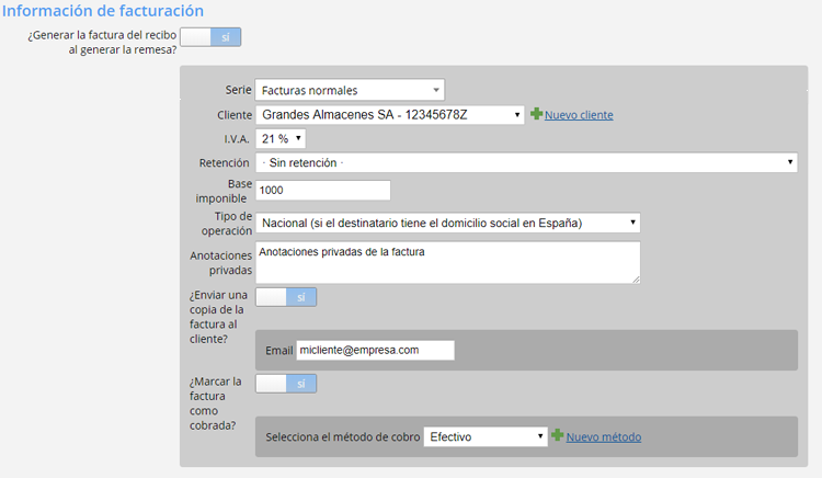 Información de facturación Información de facturación
